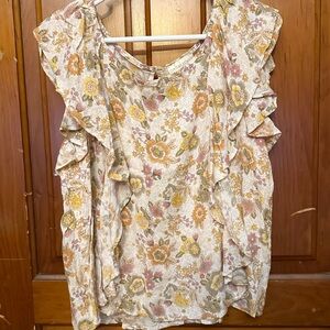 Size Large Cynthia Rowley Yellow, Pink, and Green Floral Blouse Flowy sleeves